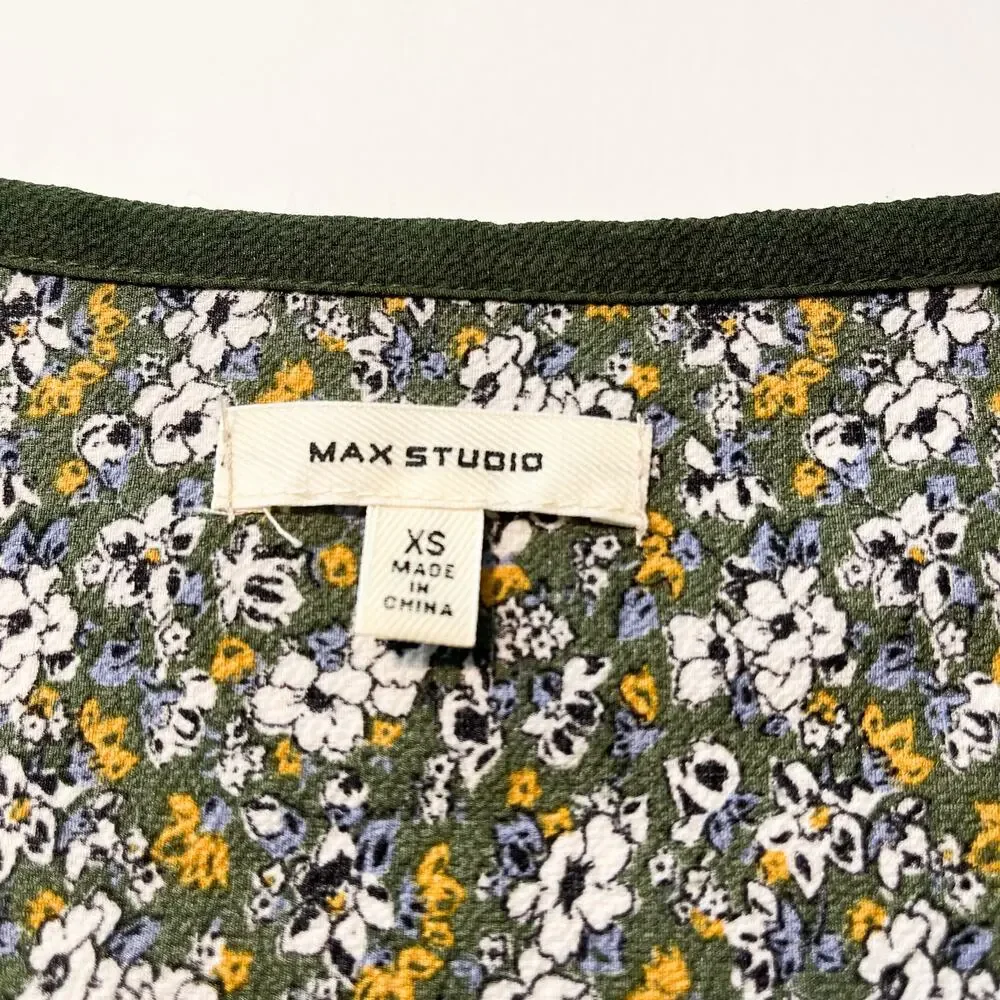 Max Studio Tiered Floral Long Sleeves‎ Dress Sz XS Relaxed Fit Green Multicolor